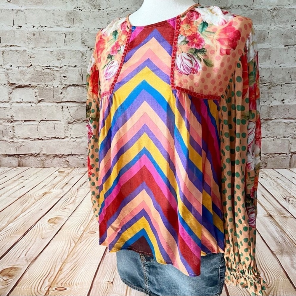 Blank London Anthropologie floral polka dot boho blouse